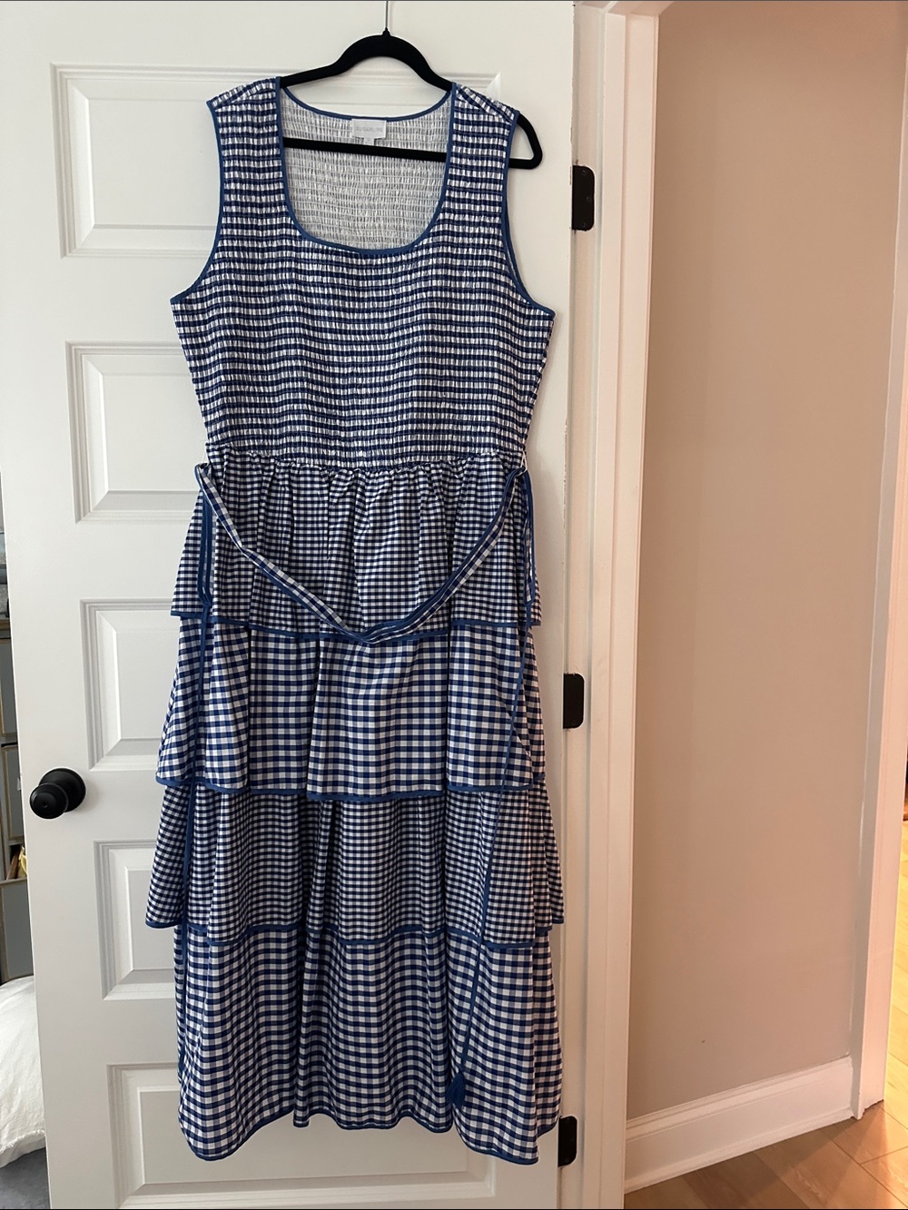 Sugarlips Blue and White Gingham Tiered Maxi Dress